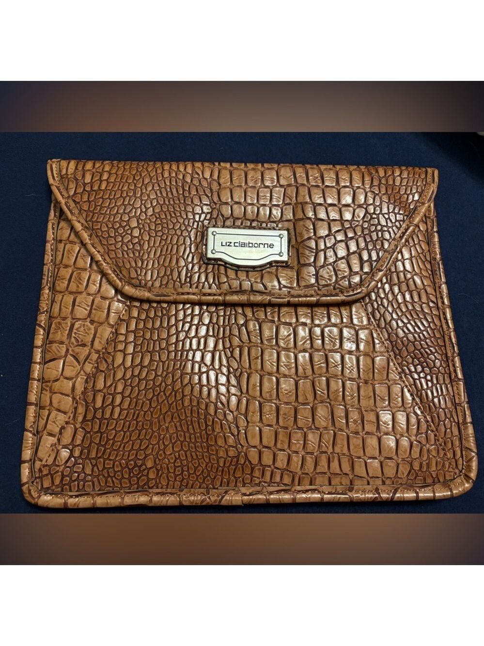 Liz Claiborne Brown Croc Embossed Faux Leather Clutch